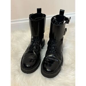 BALMAIN H&M MEN'S Black Patent Leather Combat Boots Sneakers  7.5/40